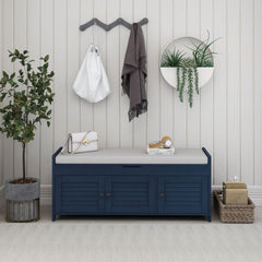 Bellemave® Storage Bench with 3 Shutter - shaped Doors, Shoe Bench with Removable Cushion and Hidden Storage Space - Bellemave