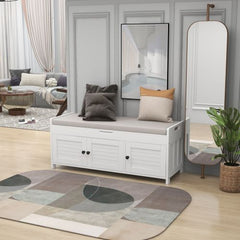 Bellemave® Storage Bench with 3 Shutter - shaped Doors, Shoe Bench with Removable Cushion and Hidden Storage Space - Bellemave