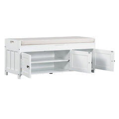 Bellemave® Storage Bench with 3 Shutter - shaped Doors, Shoe Bench with Removable Cushion and Hidden Storage Space - Bellemave