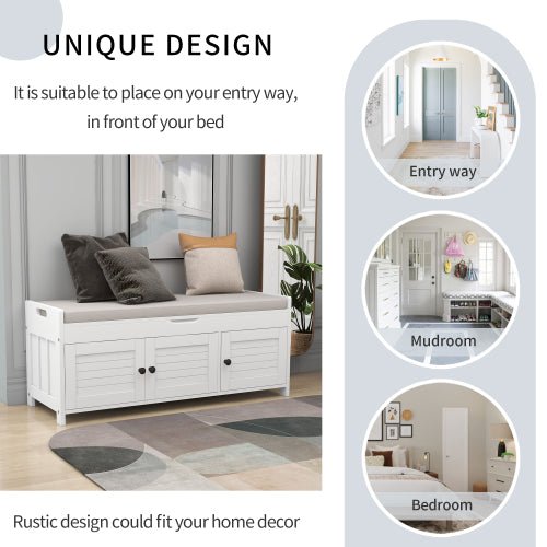Bellemave® Storage Bench with 3 Shutter - shaped Doors, Shoe Bench with Removable Cushion and Hidden Storage Space - Bellemave