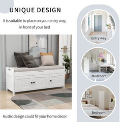 Bellemave® Storage Bench with 3 Shutter - shaped Doors, Shoe Bench with Removable Cushion and Hidden Storage Space - Bellemave