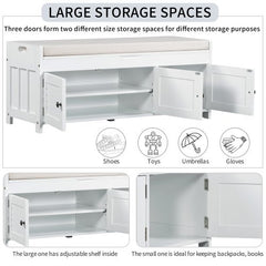 Bellemave® Storage Bench with 3 Shutter - shaped Doors, Shoe Bench with Removable Cushion and Hidden Storage Space - Bellemave