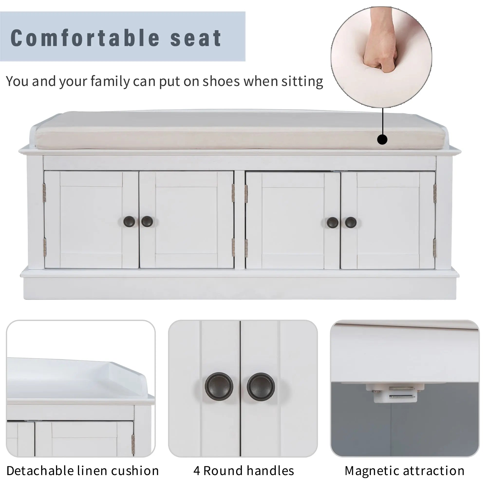 Bellemave® Storage Bench with 4 Doors and Adjustable Shelves - Bellemave