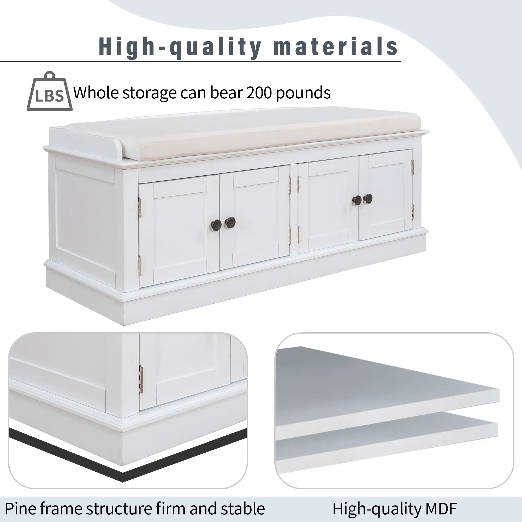 Bellemave® Storage Bench with 4 Doors and Adjustable Shelves - Bellemave