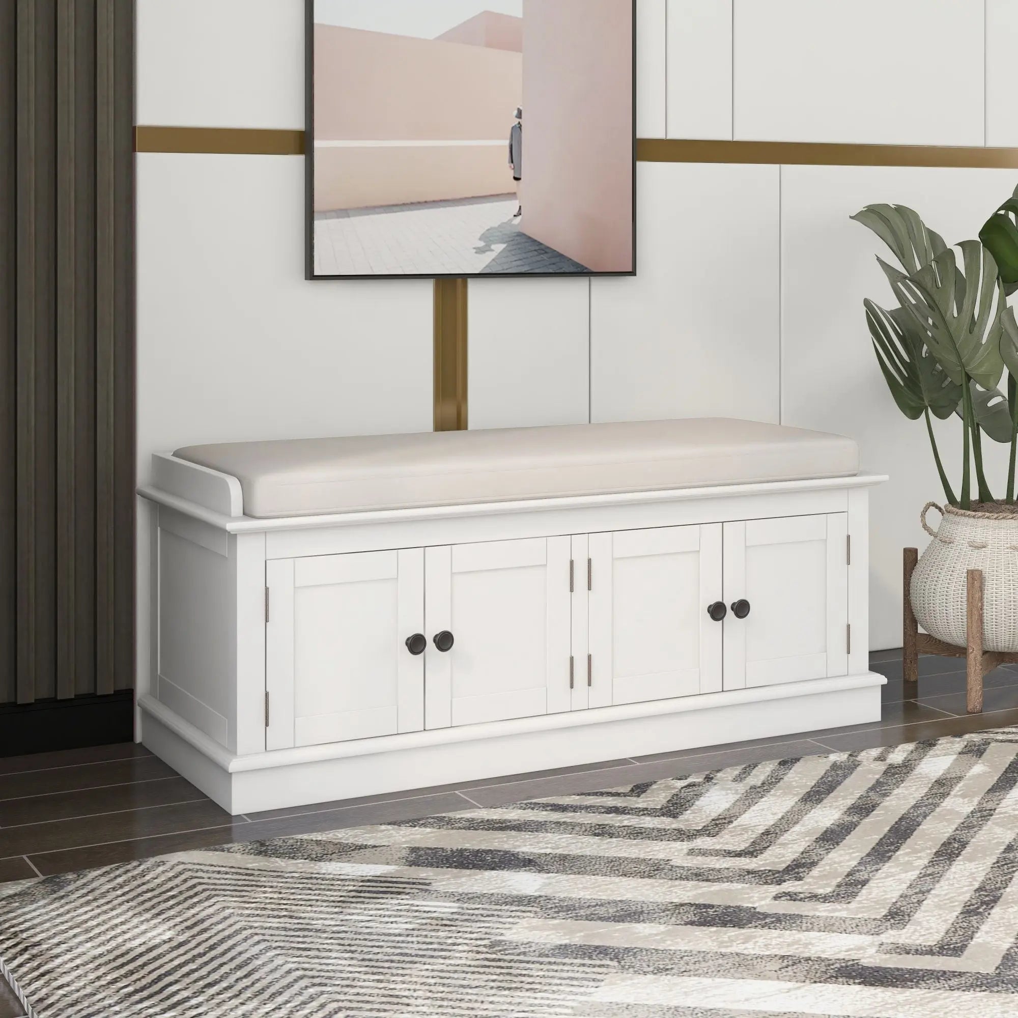 Bellemave® Storage Bench with 4 Doors and Adjustable Shelves - Bellemave