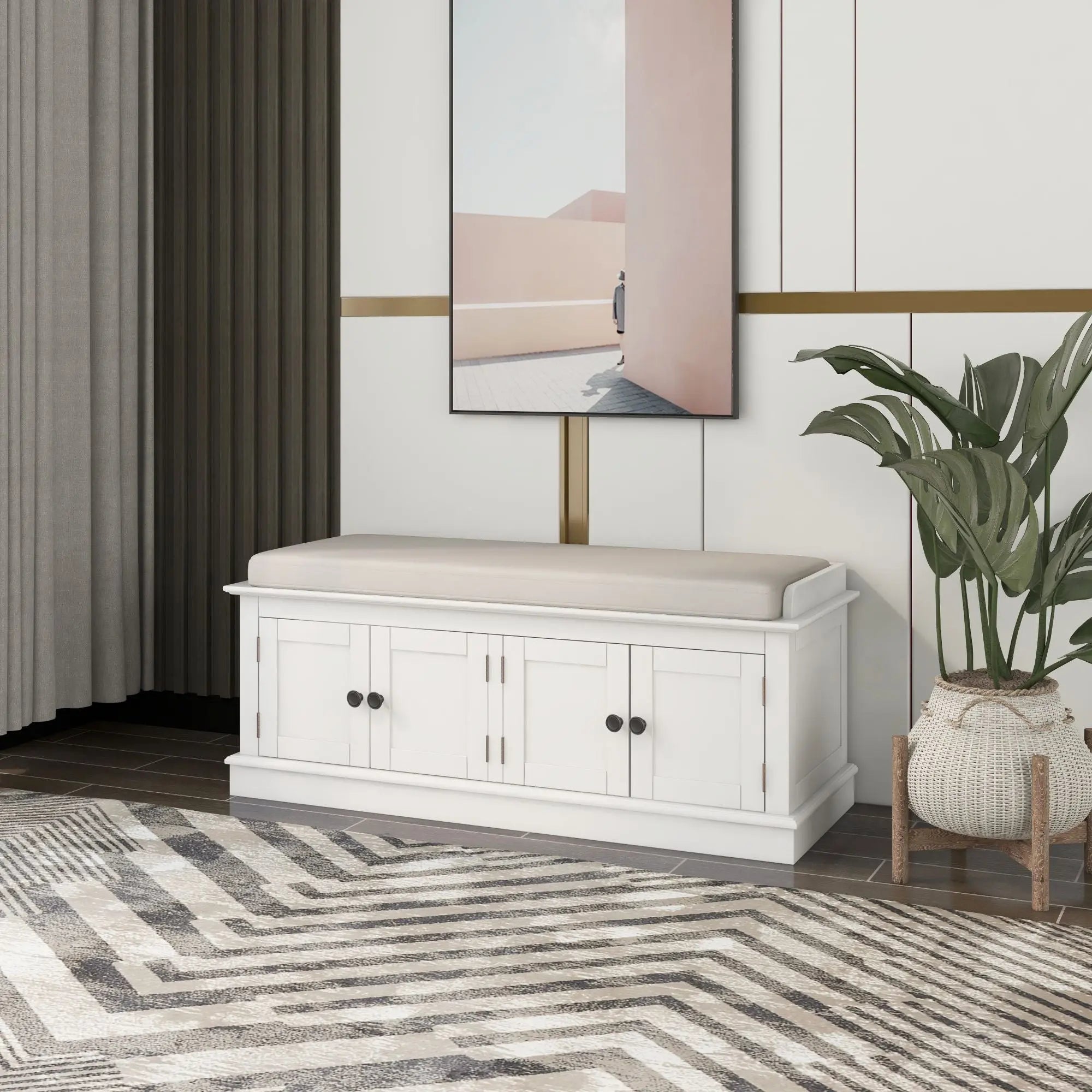 Bellemave® Storage Bench with 4 Doors and Adjustable Shelves - Bellemave