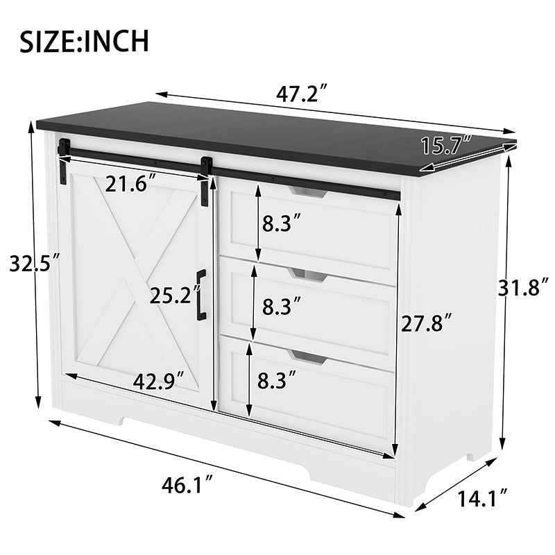 Bellemave® Storage Cabinet with Silent Sliding Doors and Three Drawers - Bellemave
