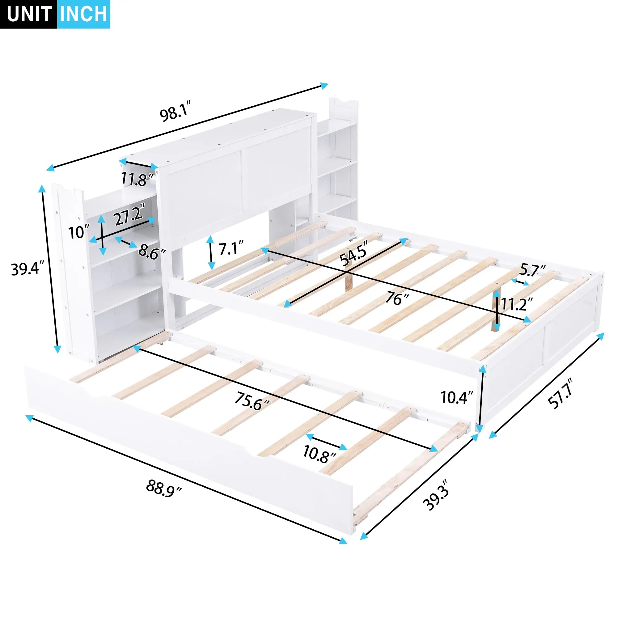 Bellemave® Storage Platform Bed with Pull Out Shelves and Trundle - Bellemave