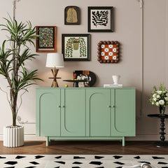 Bellemave® Stylish and Functional 4 - Door Intaglio Storage Cabinet with Solid Wood Legs and Pulls - Bellemave