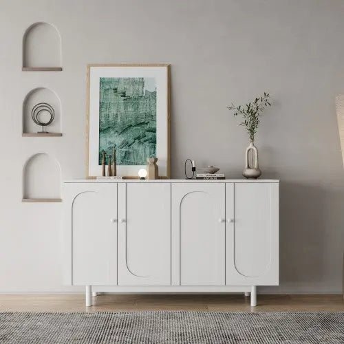 Bellemave® Stylish and Functional 4 - Door Intaglio Storage Cabinet with Solid Wood Legs and Pulls - Bellemave
