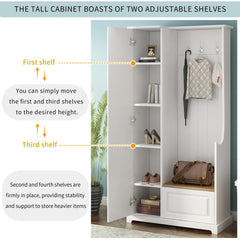 Bellemave® Stylish Design Hall Tree with Flip - Up Bench,Adjustable Shelves and Hanging Hooks - Bellemave