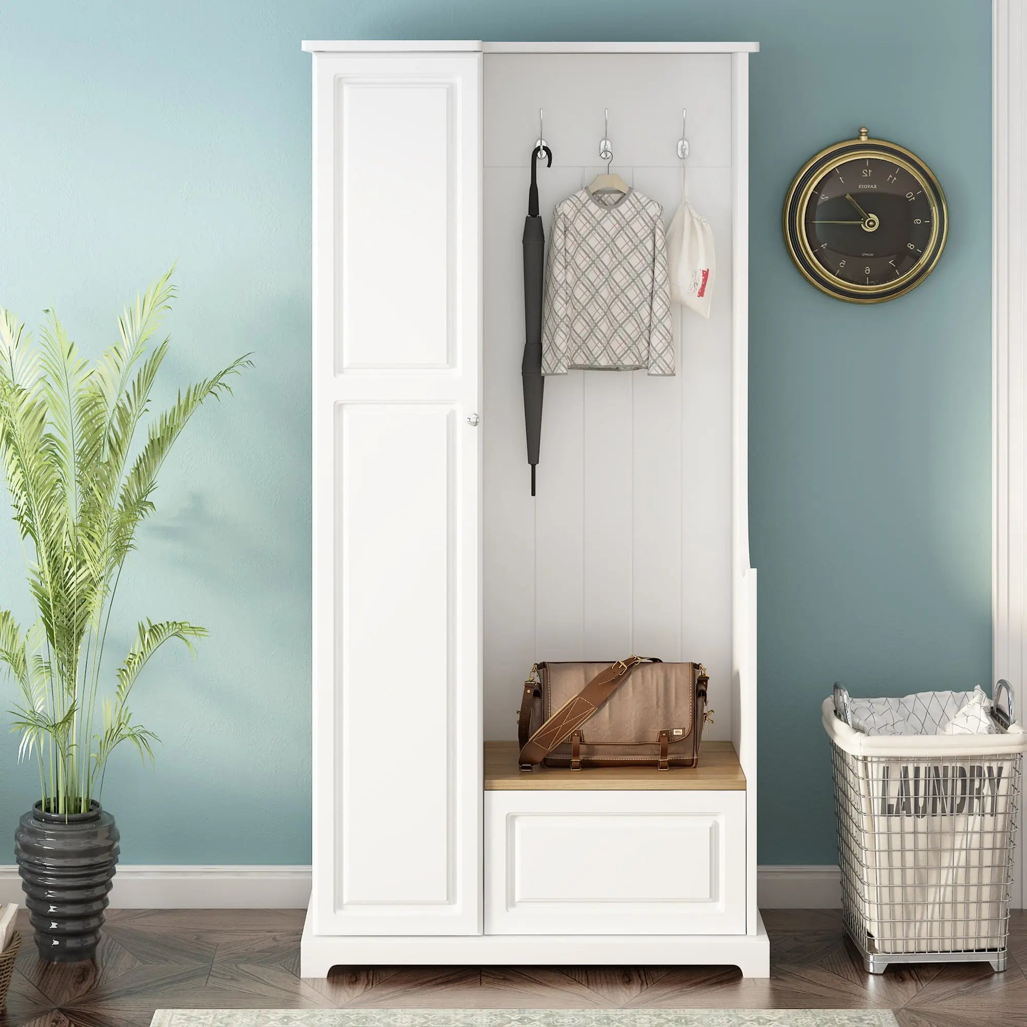 Bellemave® Stylish Design Hall Tree with Flip - Up Bench,Adjustable Shelves and Hanging Hooks - Bellemave