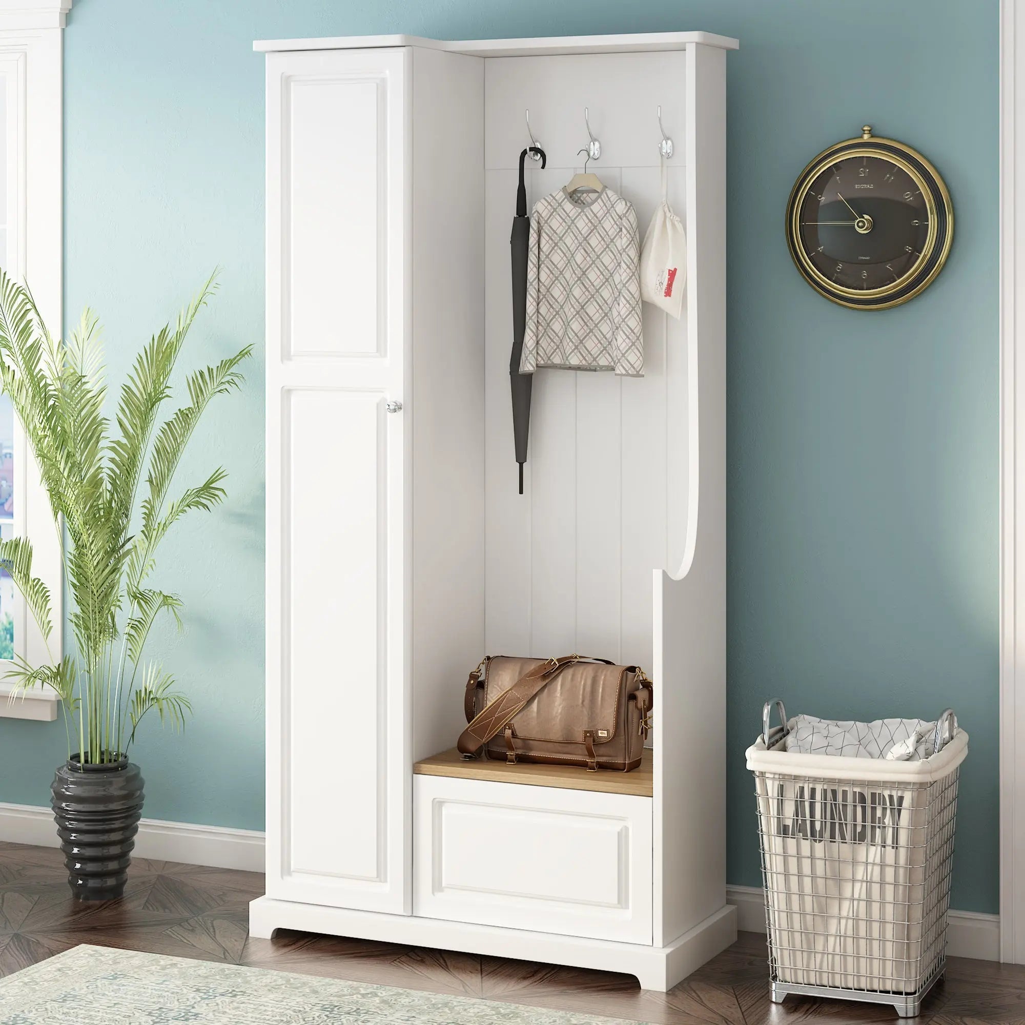 Bellemave® Stylish Design Hall Tree with Flip - Up Bench,Adjustable Shelves and Hanging Hooks - Bellemave