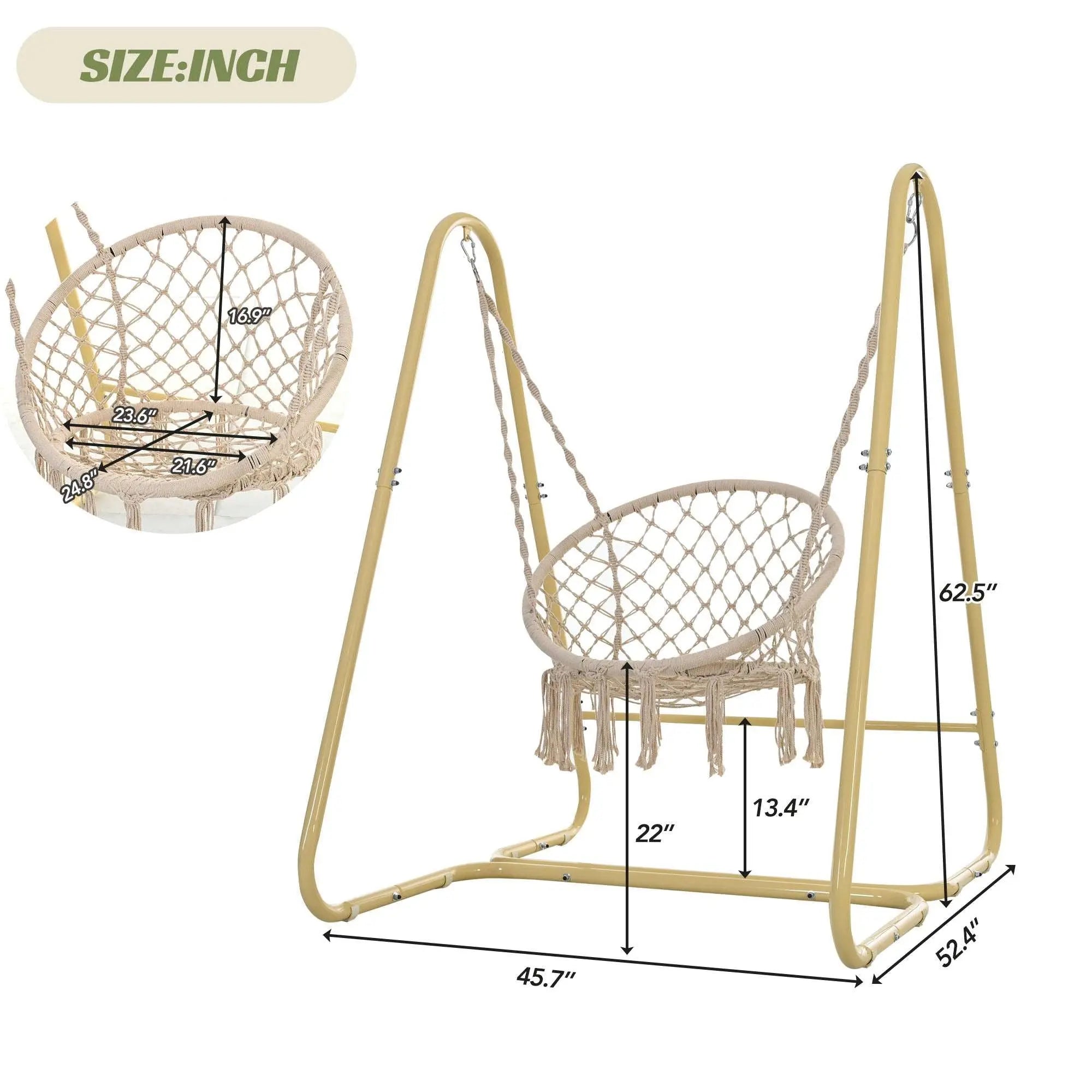 Bellemave® Swing Chair Handmade Macrame Swing Hammock Chair with Stand - Bellemave