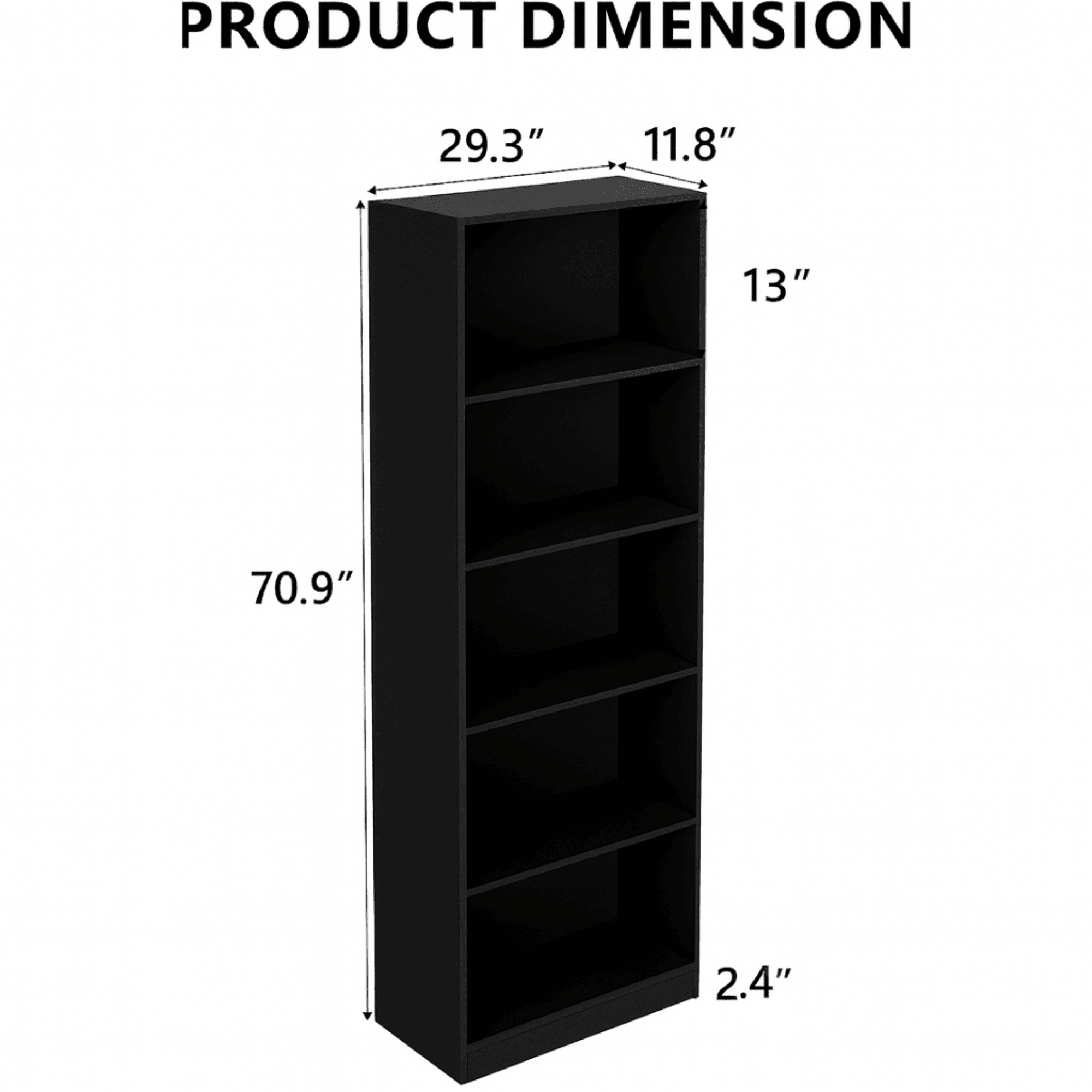 Bellemave® Tall 5 Shelf Bookcase, 5 Tier Bookshelf Storage Cabinet for Living Room, Bedroom or Home Office - Bellemave