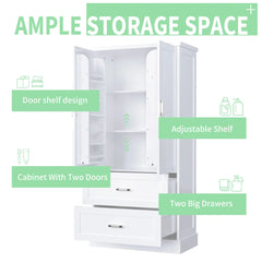 Bellemave® Tall Bathroom Storage Cabinet, Two Doors and Drawers, Adjustable Shelf - Bellemave