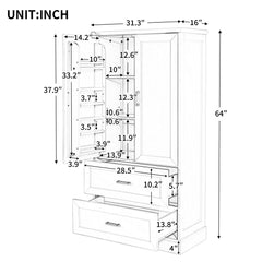 Bellemave® Tall Bathroom Storage Cabinet, Two Doors and Drawers, Adjustable Shelf - Bellemave