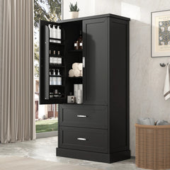 Bellemave® Tall Bathroom Storage Cabinet, Two Doors and Drawers, Adjustable Shelf - Bellemave