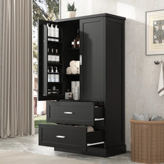 Bellemave® Tall Bathroom Storage Cabinet, Two Doors and Drawers, Adjustable Shelf - Bellemave