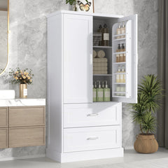 Bellemave® Tall Bathroom Storage Cabinet, Two Doors and Drawers, Adjustable Shelf - Bellemave