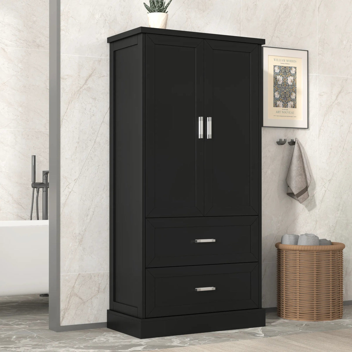 Bellemave® Tall Bathroom Storage Cabinet, Two Doors and Drawers, Adjustable Shelf - Bellemave