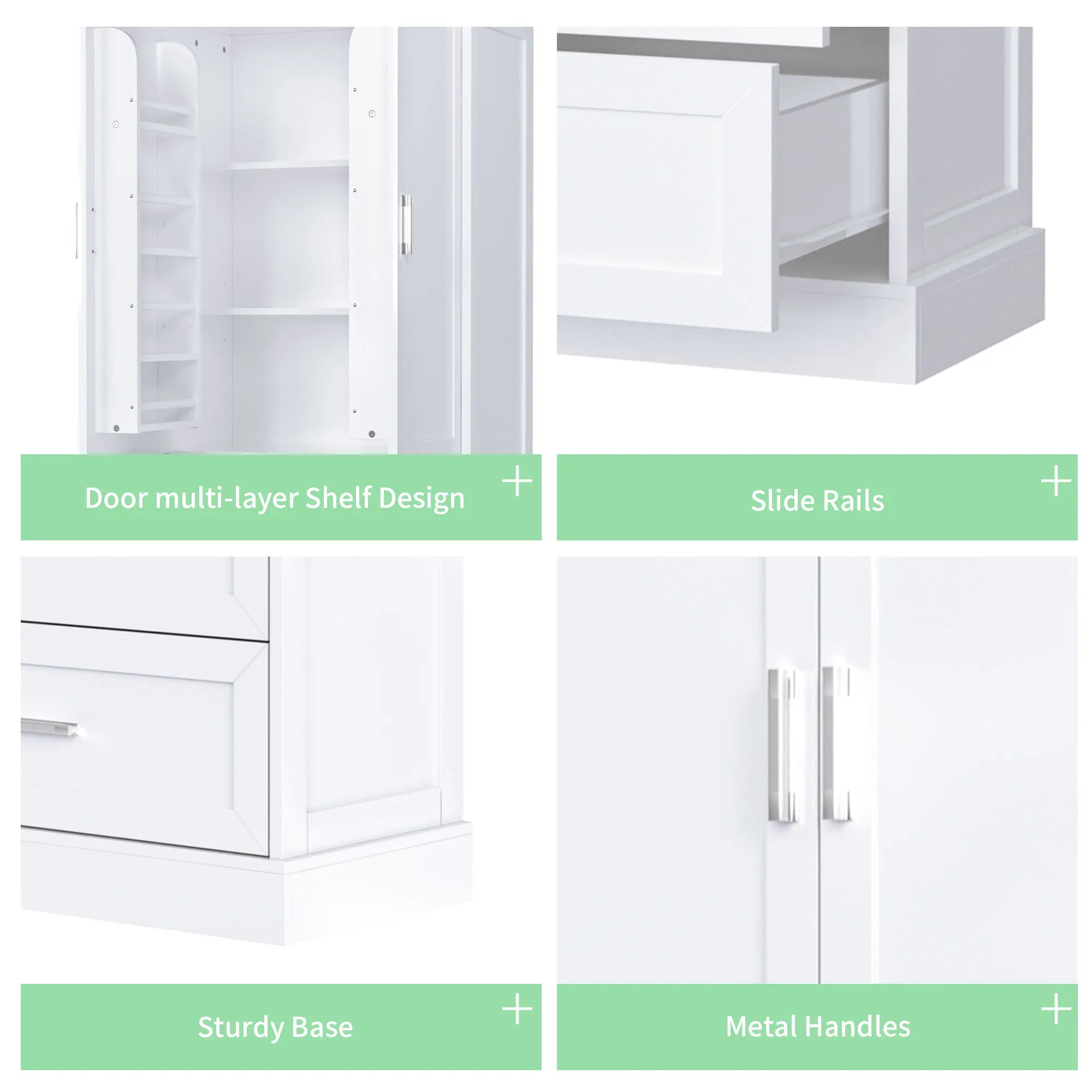 Bellemave® Tall Bathroom Storage Cabinet, Two Doors and Drawers, Adjustable Shelf - Bellemave