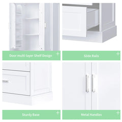 Bellemave® Tall Bathroom Storage Cabinet, Two Doors and Drawers, Adjustable Shelf - Bellemave