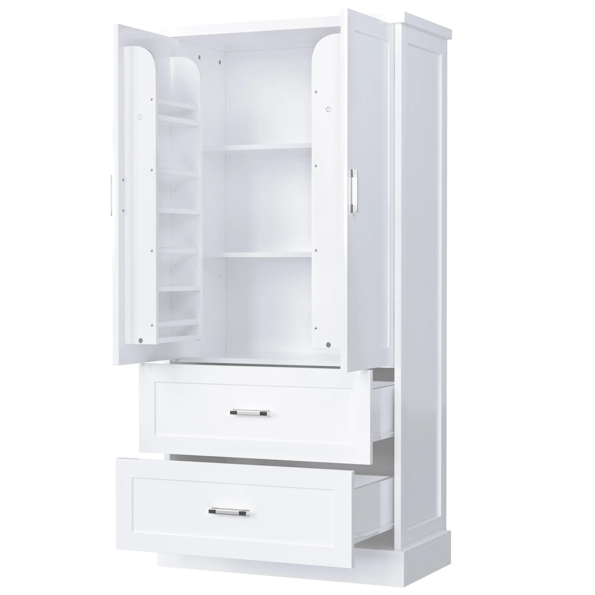 Bellemave® Tall Bathroom Storage Cabinet, Two Doors and Drawers, Adjustable Shelf - Bellemave