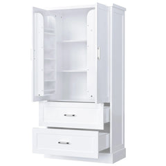 Bellemave® Tall Bathroom Storage Cabinet, Two Doors and Drawers, Adjustable Shelf - Bellemave
