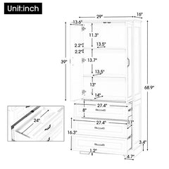 Bellemave® Tall Bathroom Storage Cabinet with Adjustable Shelf, Two Doors and Drawers - Bellemave