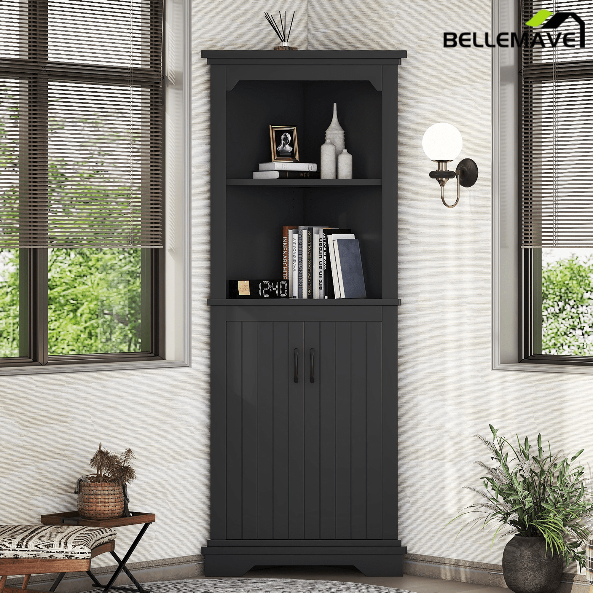 Bellemave® Tall Corner Cabinet with Doors for living room, bathroom,Dining Room or Kitchen,White - Bellemave