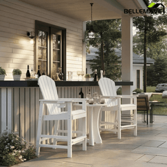 Bellemave® Tall Plastic Adirondack Bar Chair with Cup Holder & Armrests – Outdoor Patio Barstool - Bellemave