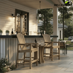 Bellemave® Tall Plastic Adirondack Bar Chair with Cup Holder & Armrests – Outdoor Patio Barstool - Bellemave
