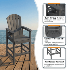 Bellemave® Tall Plastic Adirondack Bar Chair with Cup Holder & Armrests – Outdoor Patio Barstool - Bellemave