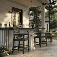 Bellemave® Tall Plastic Adirondack Bar Chair with Cup Holder & Armrests – Outdoor Patio Barstool - Bellemave