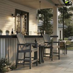 Bellemave® Tall Plastic Adirondack Bar Chair with Cup Holder & Armrests – Outdoor Patio Barstool - Bellemave