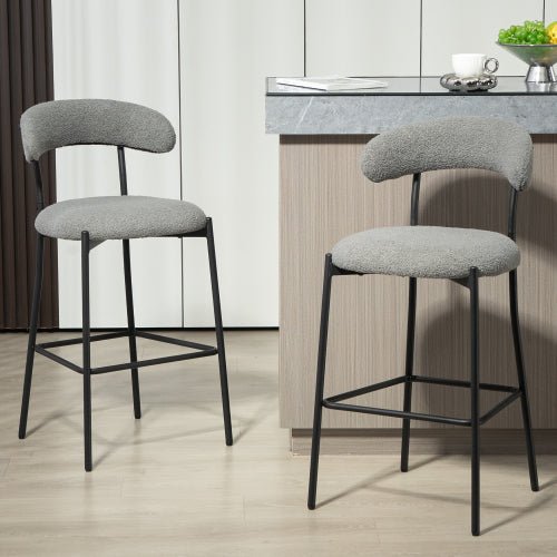 Bellemave® Teddy Fabric Bar Stool with Back Powder Coating Base(Set OF 2) - Bellemave