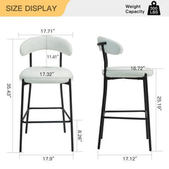 Bellemave® Teddy Fabric Bar Stool with Back Powder Coating Base(Set OF 2) - Bellemave