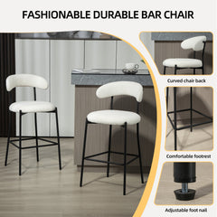 Bellemave® Teddy Fabric Bar Stool with Back Powder Coating Base(Set OF 2) - Bellemave