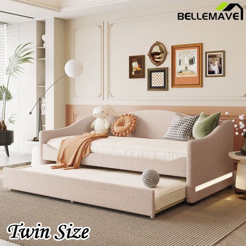 Bellemave® Teddy Fleece Upholstered Daybed with Light and Trundle - Bellemave