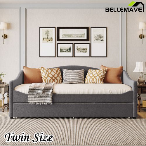 Bellemave® Teddy Fleece Upholstered Daybed with Light and Trundle - Bellemave
