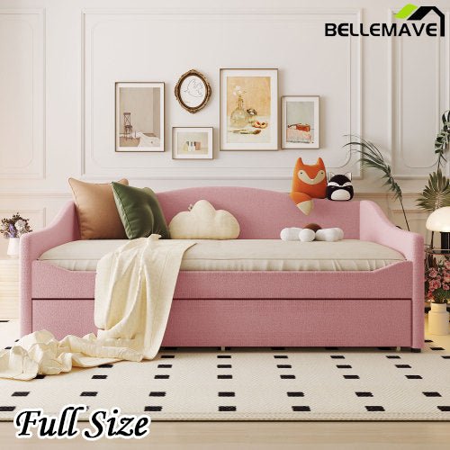 Bellemave® Teddy Fleece Upholstered Daybed with Light and Trundle - Bellemave