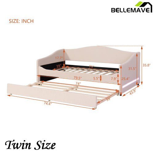 Bellemave® Teddy Fleece Upholstered Daybed with Light and Trundle - Bellemave