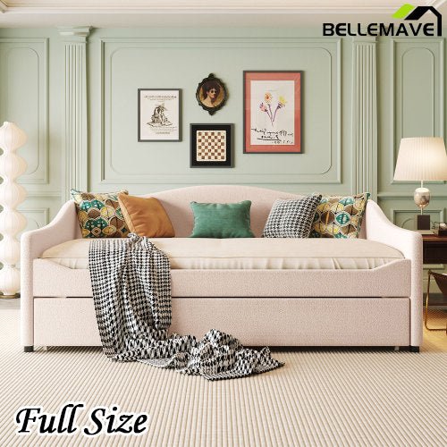 Bellemave® Teddy Fleece Upholstered Daybed with Light and Trundle - Bellemave