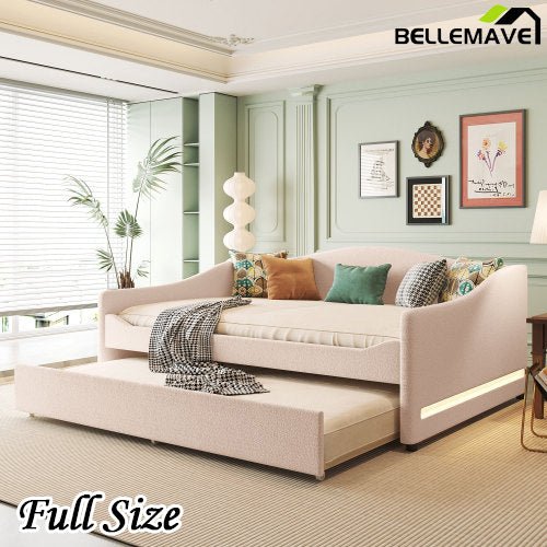 Bellemave® Teddy Fleece Upholstered Daybed with Light and Trundle - Bellemave