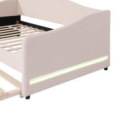 Bellemave® Teddy Fleece Upholstered Daybed with Light and Trundle - Bellemave