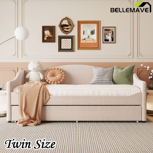 Bellemave® Teddy Fleece Upholstered Daybed with Light and Trundle - Bellemave