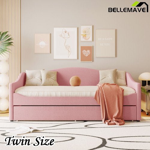 Bellemave® Teddy Fleece Upholstered Daybed with Light and Trundle - Bellemave