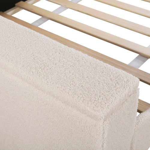 Bellemave® Teddy Fleece Upholstered Daybed with Storage Armrests, Trundle and Latest Integrated Bluetooth Audio System - Bellemave