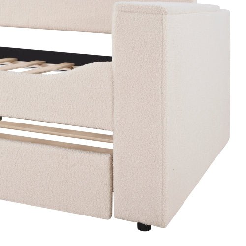 Bellemave® Teddy Fleece Upholstered Daybed with Storage Armrests, Trundle and Latest Integrated Bluetooth Audio System - Bellemave